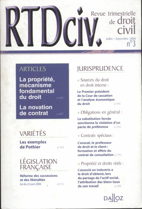 Livrenpoche : RTD civ n°3 / 2006 - Collectif - Livre