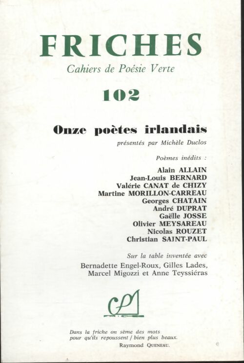 Livrenpoche : Friches n°102 : Onze poètes irlandais - Collectif - Livre