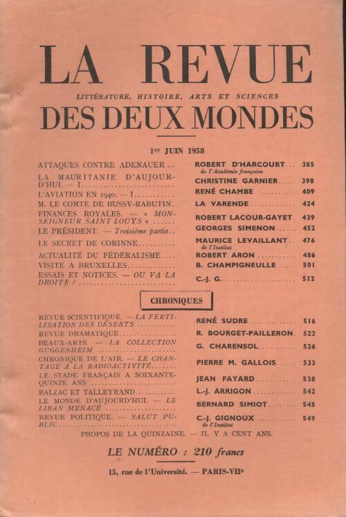 Livrenpoche : Revue des deux mondes juin 1958 - Collectif - Livre