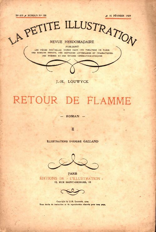 Livrenpoche : La petite illustration n°419 Roman n°188 : Retour de flamme Tome II - Collectif - Livre