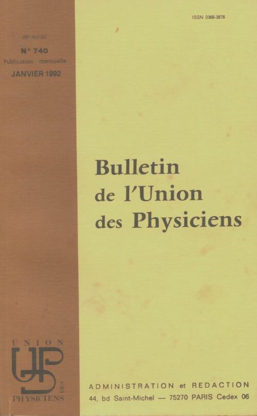 Livrenpoche : Bulletin de l'union des physiciens n°740 - Collectif - Livre