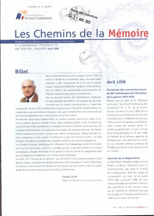 Livrenpoche : Les chemins de la mémoire n°77 : - Collectif - Livre