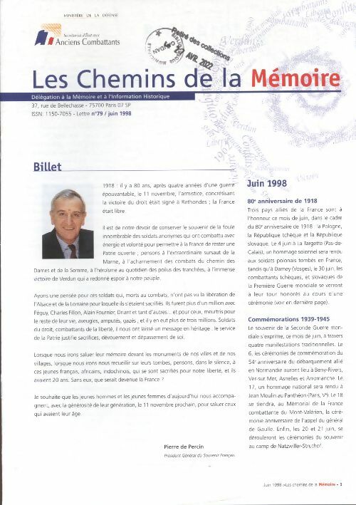 Livrenpoche : Les chemins de la mémoire n°79 : - Collectif - Livre