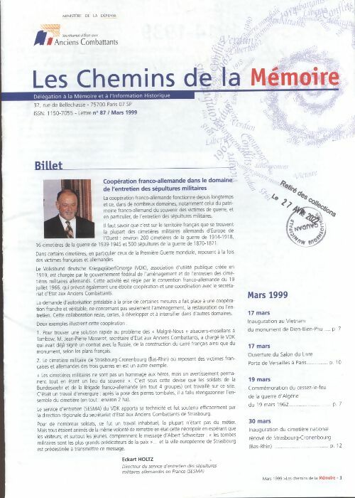 Livrenpoche : Les chemins de la mémoire n°87 : - Collectif - Livre