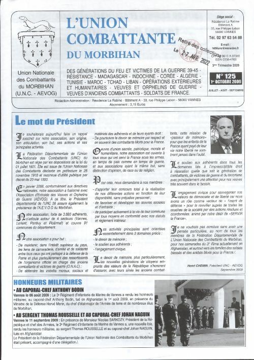 Livrenpoche : L'Union Combattante du Morbihan n°125 - Collectif - Livre