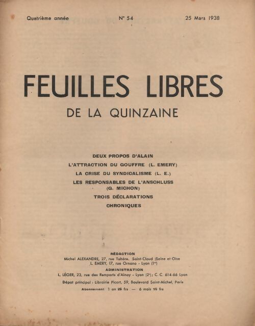 Livrenpoche : Feuilles libre de la quinzaine n°54 - Quatrième année - Collectif - Livre