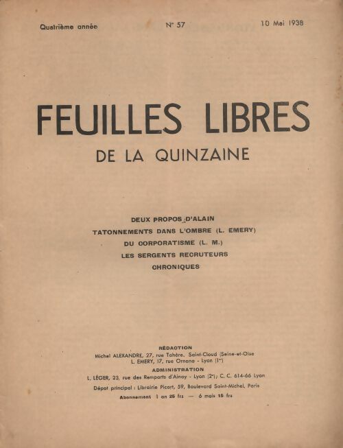 Livrenpoche : Feuilles libre de la quinzaine n°57 - Quatrième année - Collectif - Livre