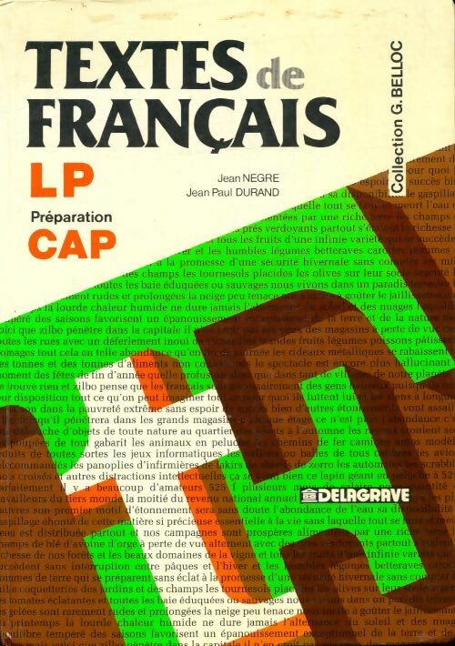 Livrenpoche : Textes de français : Terminale CAP - Jean Nègre - Livre