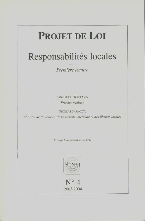 Livrenpoche : Projet de loi relatif aux responsabilités locales - Jean-Pierre Raffarin - Livre