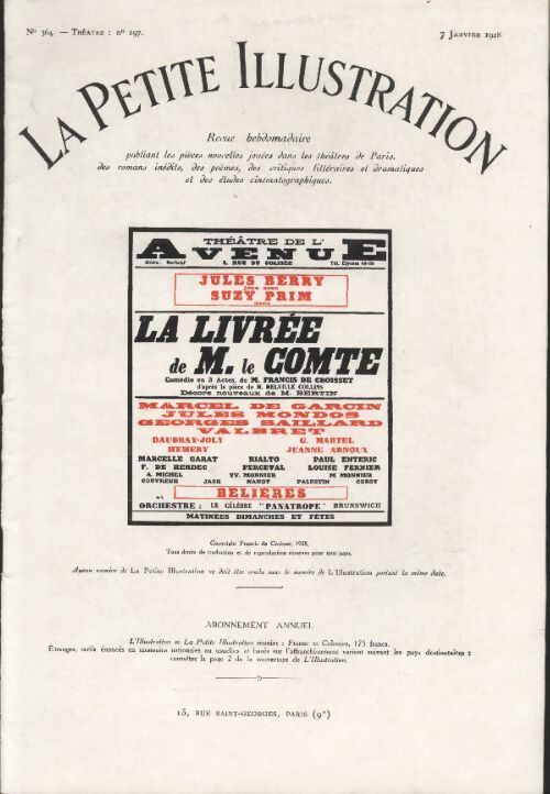 Livrenpoche : La petite illustration n°364 : théâtre n°197 : La livrée de M. le comte - Collectif - Livre