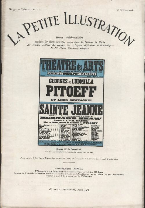 Livrenpoche : La petite illustration n°392 : théâtre n°211 : Sainte Jeanne - Collectif - Livre