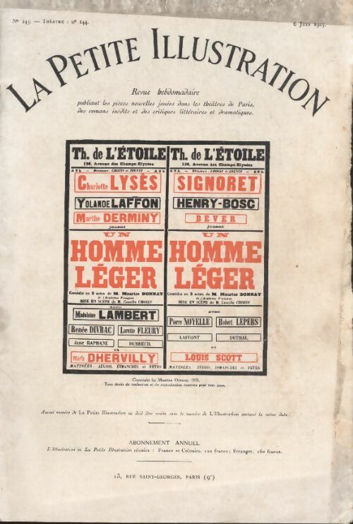 Livrenpoche : La petite illustration n°245 : théâtre n°144 : Un homme léger - Collectif - Livre