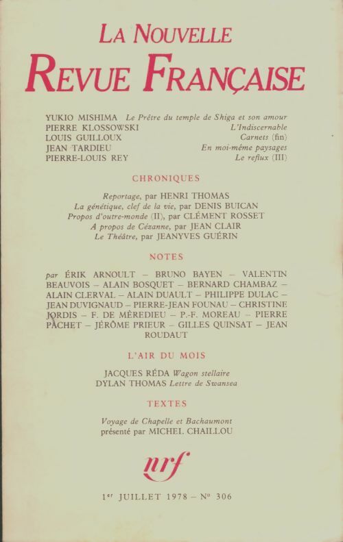 Livrenpoche : La nouvelle nouvelle revue française n°306 - Collectif - Livre