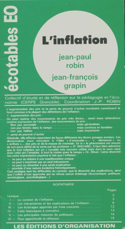 Livrenpoche : L'inflation - Jean-Paul Robin - Livre