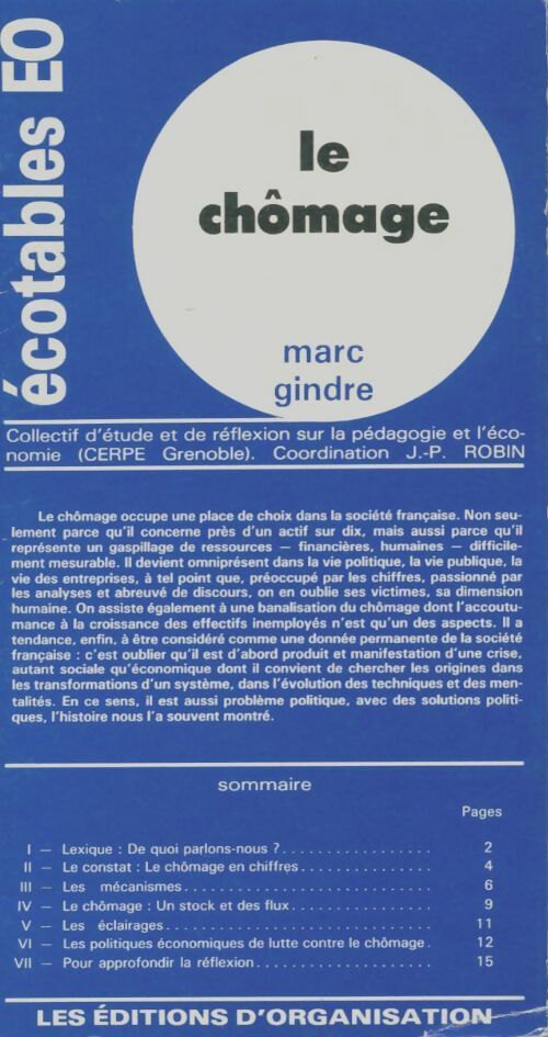 Livrenpoche : Le chômage - Marc Gindre - Livre