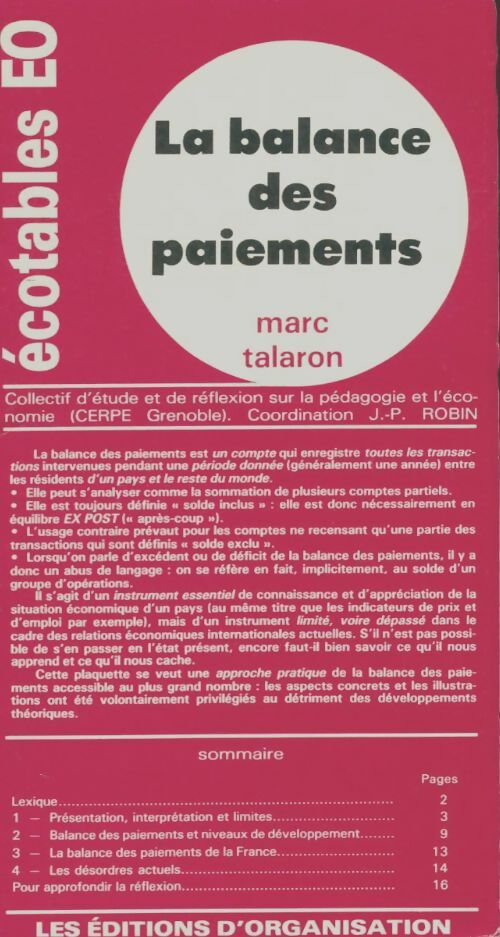 Livrenpoche : La balance des paiements - Marc Talaron - Livre