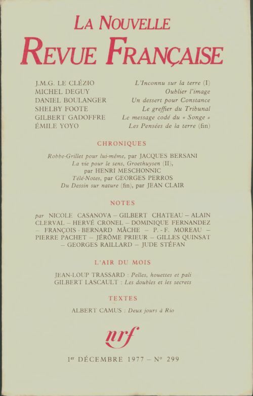 Livrenpoche : La nouvelle nouvelle revue française n°299 - Collectif - Livre