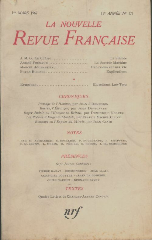 Livrenpoche : La nouvelle revue française n°171 - Collectif - Livre