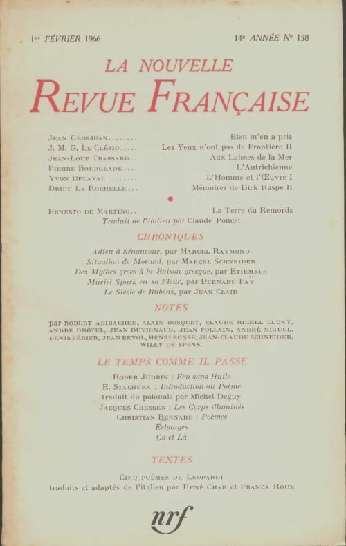 Livrenpoche : La nouvelle revue française n°158 - Collectif - Livre