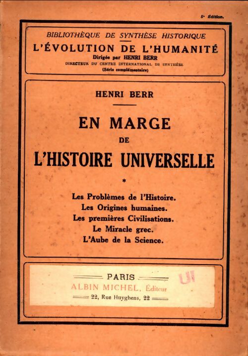 Livrenpoche : En marge de l'histoire universelle - Henri Berr - Livre