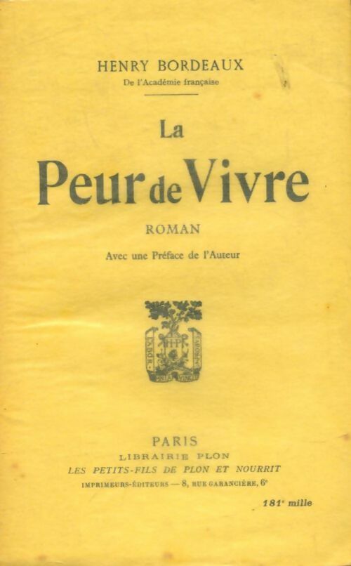 Livrenpoche : La peur de vivre - Henri Bordeaux - Livre