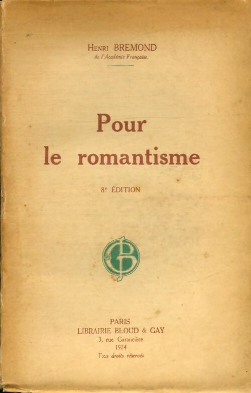Livrenpoche : Pour le romantisme - Henri Bremond - Livre