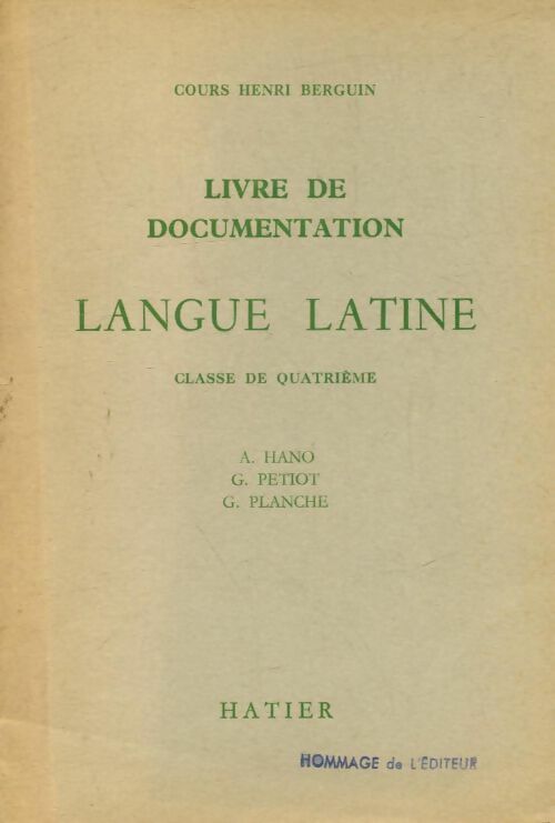 Livrenpoche : Langue latine 4e livre de documentation - A Hano - Livre