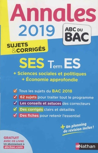 Livrenpoche : Sciences économiques et sociales Terminale ES Sujets & corrigés 2019 - Sandrine Benase-Rebeyrol - Livre