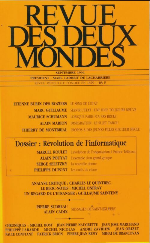Livrenpoche : Revue des deux mondes septembre 1994 - Collectif - Livre