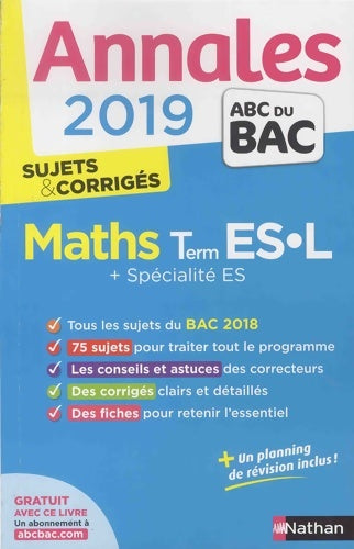 Livrenpoche : Maths Termimales ES/L Sujets & corrigés 2019 - Christian Lixi - Livre