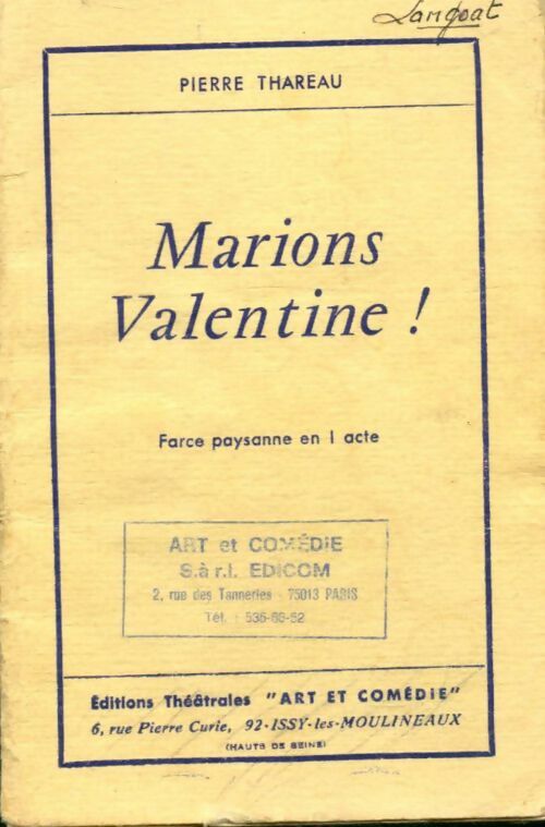 Livrenpoche : Marions Valentin ! - Pierre Thareau - Livre