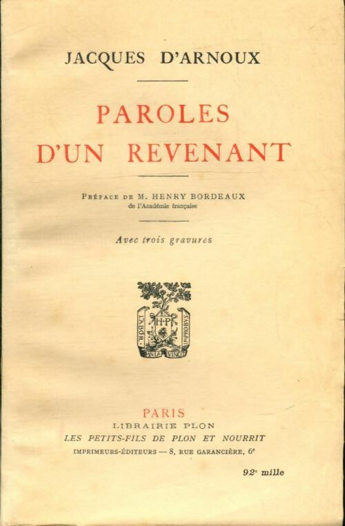 Paroles d'un revenant - Jacques Arnould - Livre