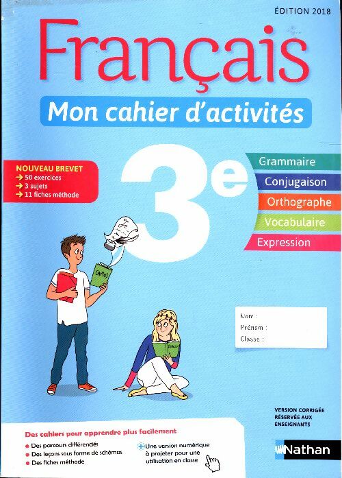 Livrenpoche : Français 3e. Mon cahier d'activité 2018. Version corrigée réservée aux enseignants - Collectif - Livre