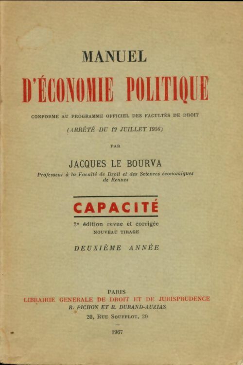 Livrenpoche : Manuel d'économie politique - J. Le Bourva - Livre