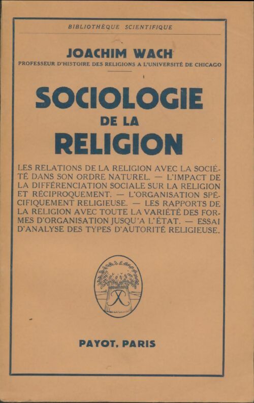 Livrenpoche : Sociologie de la religion - Joachim Wach - Livre