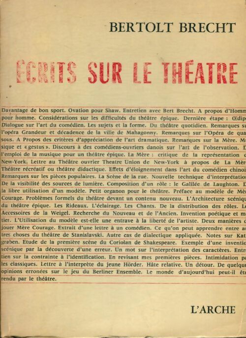Livrenpoche : Ecrits sur le théâtre - Bertolt Brecht - Livre