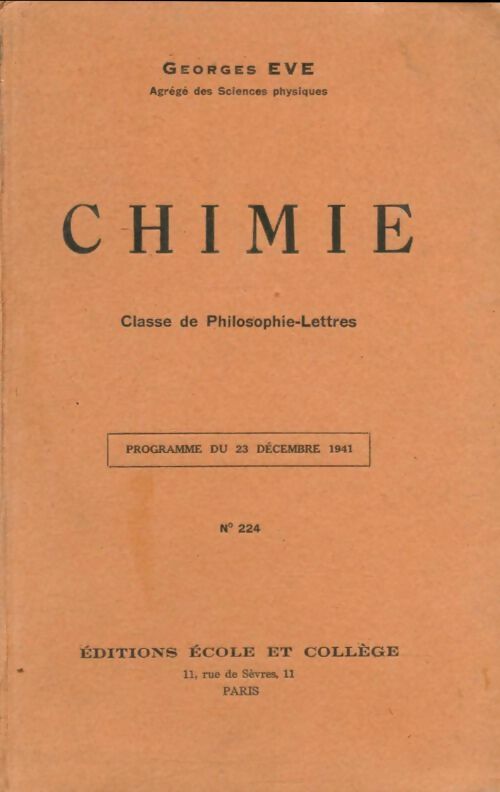 Livrenpoche : Chimie classe de philosophie-lettres - Georges Eve - Livre