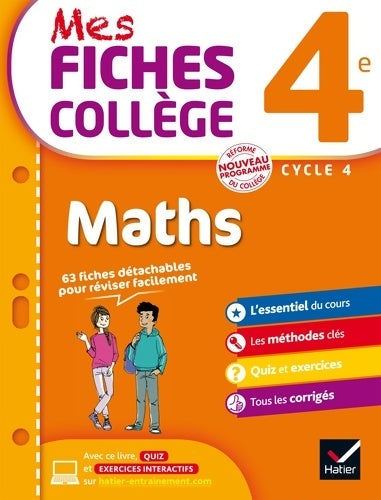 Livrenpoche : Mes fiches collège Maths 4e : 63 fiches de révision - Corinne De Reggi - Livre