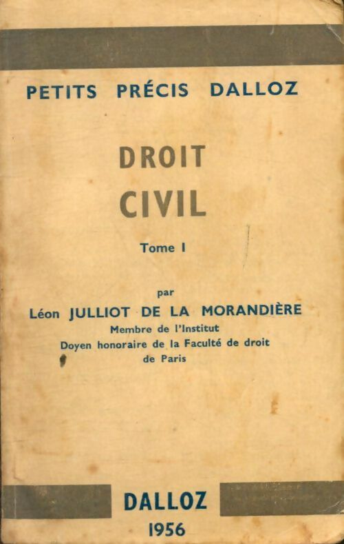 Livrenpoche : Droit civil Tome I - L. Julliot de la Morandière - Livre