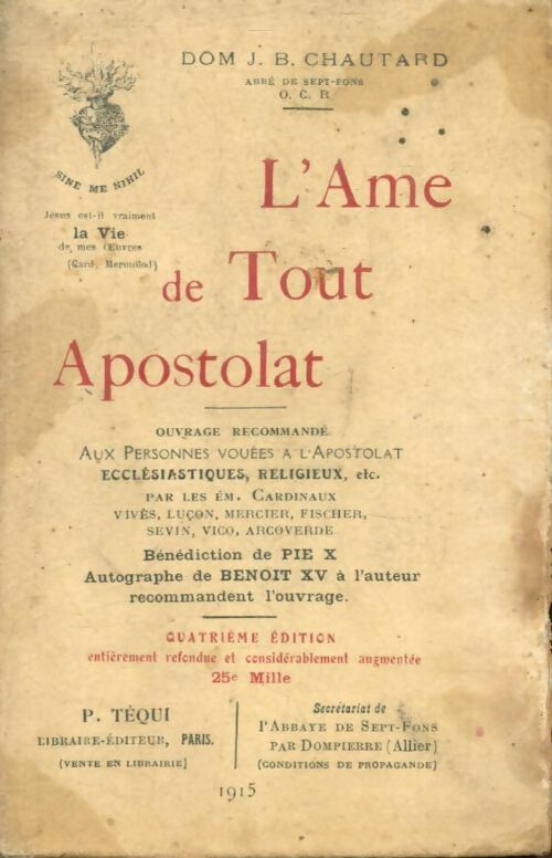 Livrenpoche : L'âme de tout Apostolat - Dom J. B. Chautard - Livre