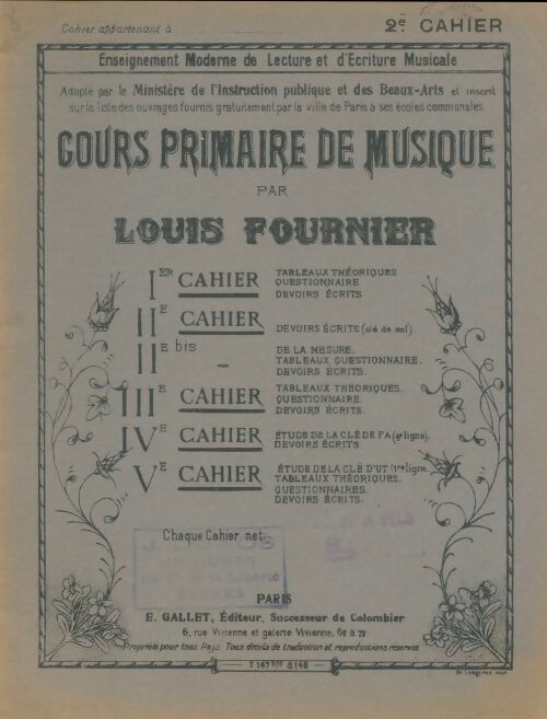 Livrenpoche : Cours primaire de musique 2e cahier - Louis Fournier - Livre