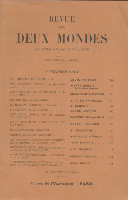Livrenpoche : Revue des deux mondes février 1940 - Collectif - Livre