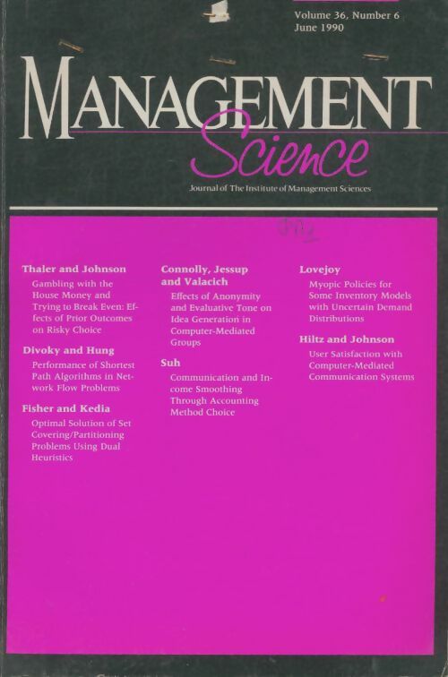 Livrenpoche : Management science volume 36 n°6 - Collectif - Livre