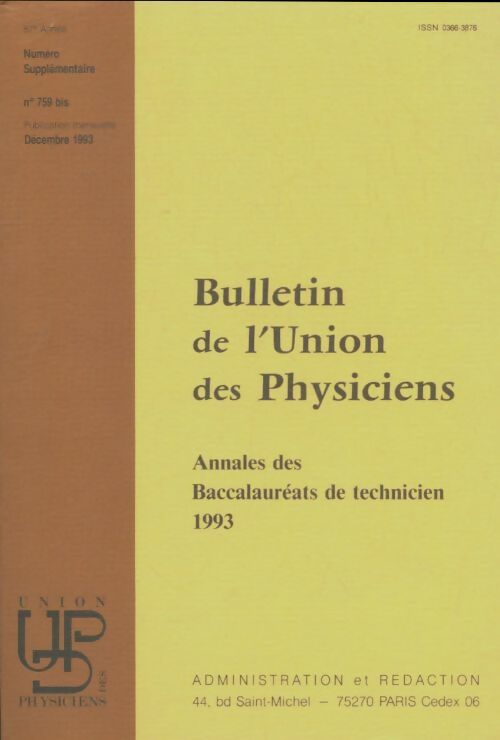 Livrenpoche : Bulletin de l'union des physiciens n°759 bis - Collectif - Livre