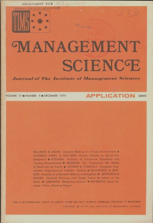 Livrenpoche : Management science volume 17 n°4 - Collectif - Livre