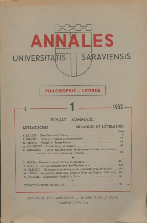 Livrenpoche : Annales universitatis saraviensis Tome I - Collectif - Livre