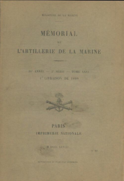 Livrenpoche : Mémorial de l'artillerie de la marine 34e année, 3e série, Tome XXVI - Collectif - Livre