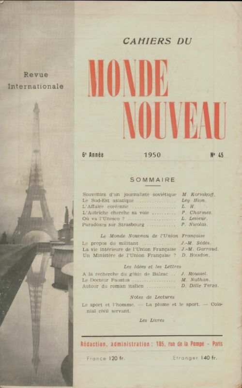Livrenpoche : Cahiers du monde nouveau 6e année n°45 - Collectif - Livre
