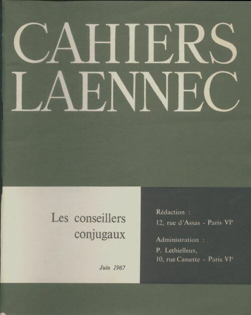 Livrenpoche : Cahiers Laennec n°2 : Les conseillers conjugaux - Collectif - Livre