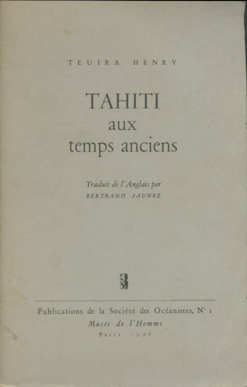 Livrenpoche : Tahiti aux temps anciens - Teuira Henry - Livre